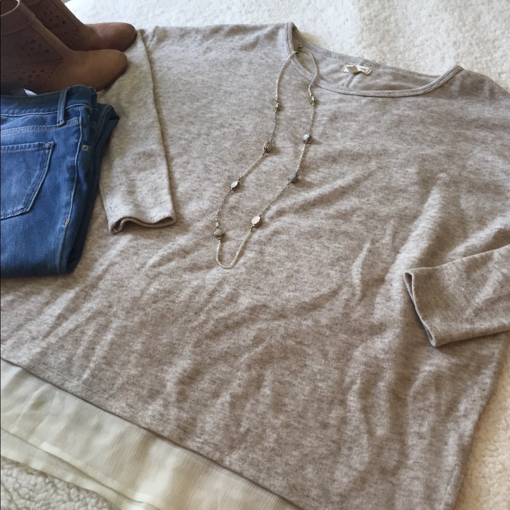 Grey sweater with chiffon detail